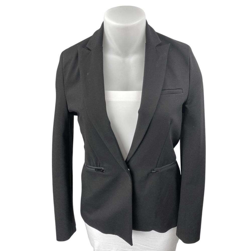 Women's Black Long Sleeve Single Breasted Notch Collar Blazer Coat Jacket Size M